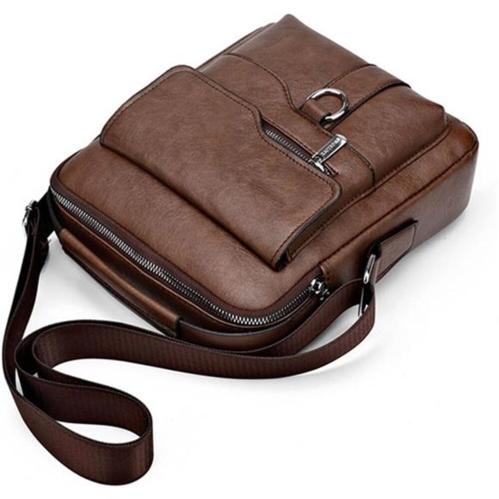 NEW Vintage Leather Mens Brown Crossbody Bag - Picture 6 of 7